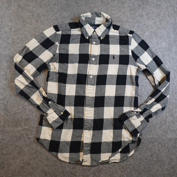 Ralph Lauren Tops - Ralph Lauren Top Women Medium Blue White Buffalo Plaid Classic Fit Flannel